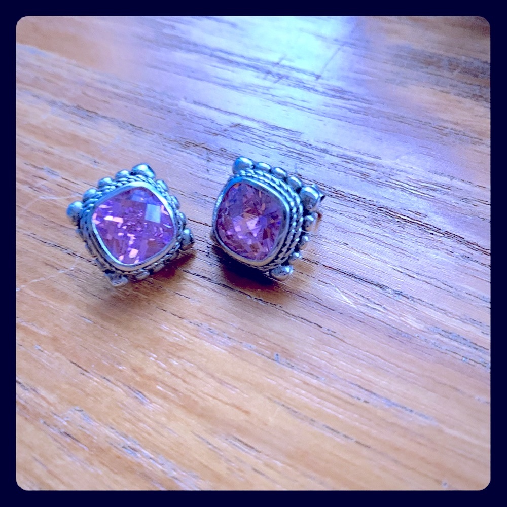 Artisan silver and pink sapphire earrings